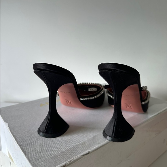 Amina Muaddi Black Satin Gilda Heels Pumps with Crystal Accents - Picture 3 of 13